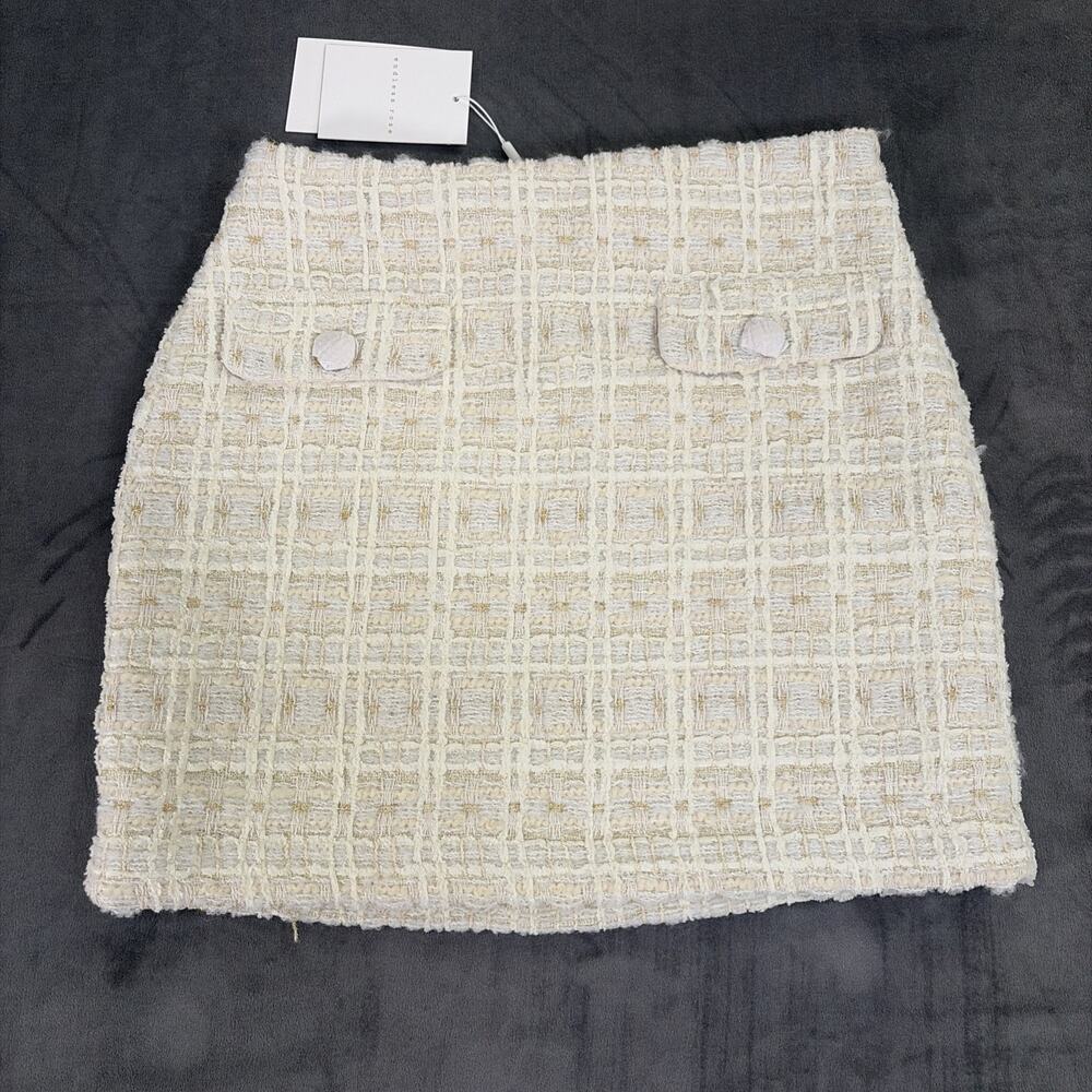 NWT Endless Rose Skirt Womens M Ivory & Gold Tweed Gold Buttons 90s Y2K Charity